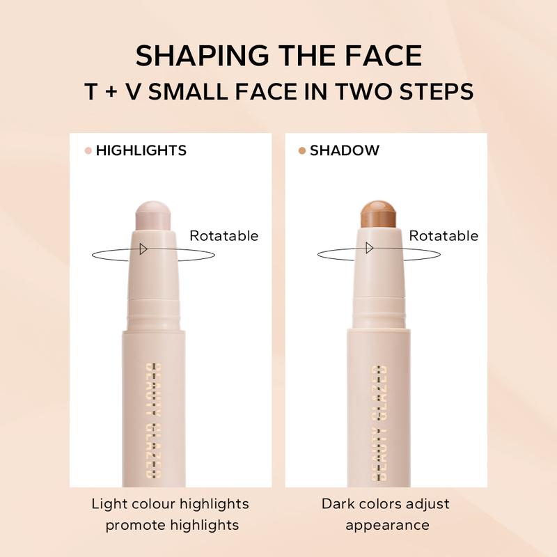 BEAUTY GLAZED Magic Shaper Contour & Glow Stick, 2-in-1 Matte Contour & Shimmering Highlight, Face Shaping & Brightening Make Up, Vegan & Cruelty Free, Buildabie Bronzer MakeupFlawless Cosmetic