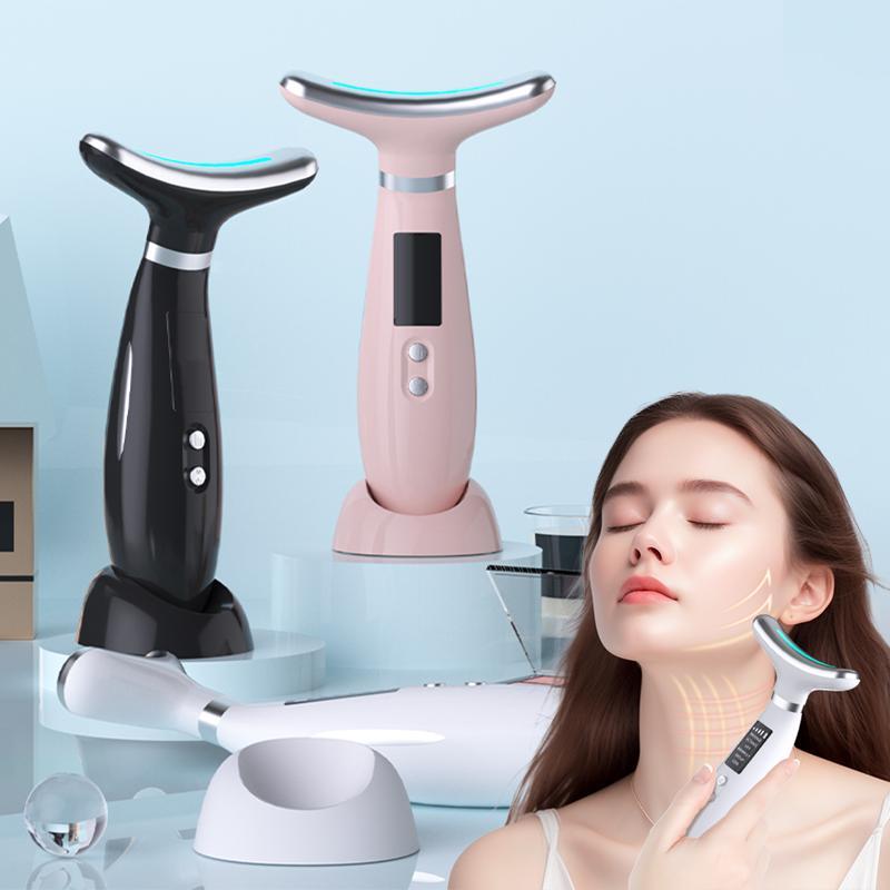 Wireless Facial & Neck Lifting Machine with Base, 4 Gears & 6 Modes Heating & Firming Skin Massager, Professional Facial Beauty Instrument for Women