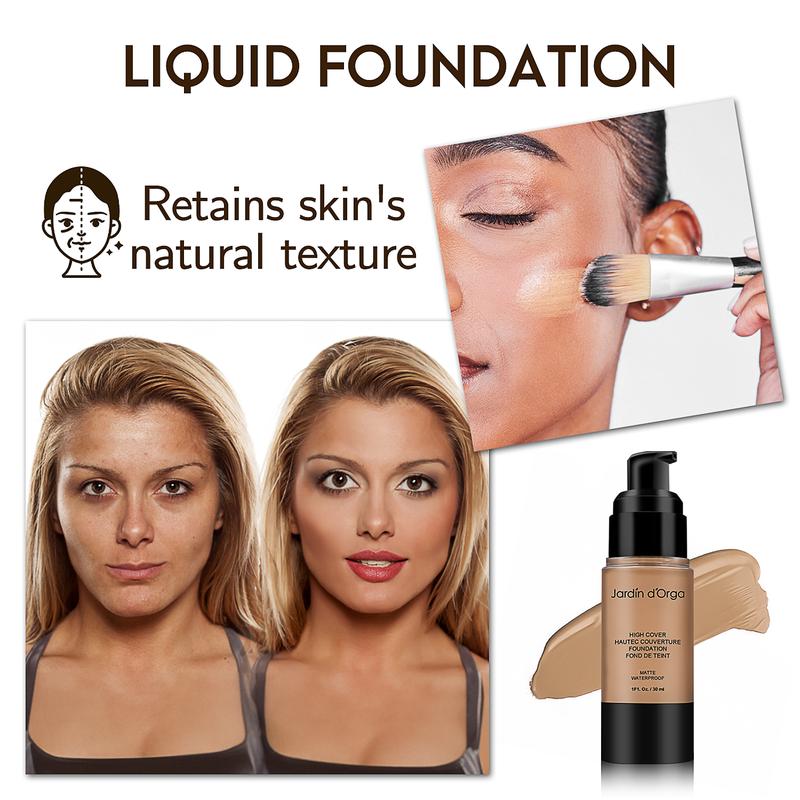 Jardin d'Orga Foundation - Matte Flawless Liquid Foundation with Full Coverage Concealer - 8 Shades - Waterproof Moisturizer Makeup Cosmetic Moisture