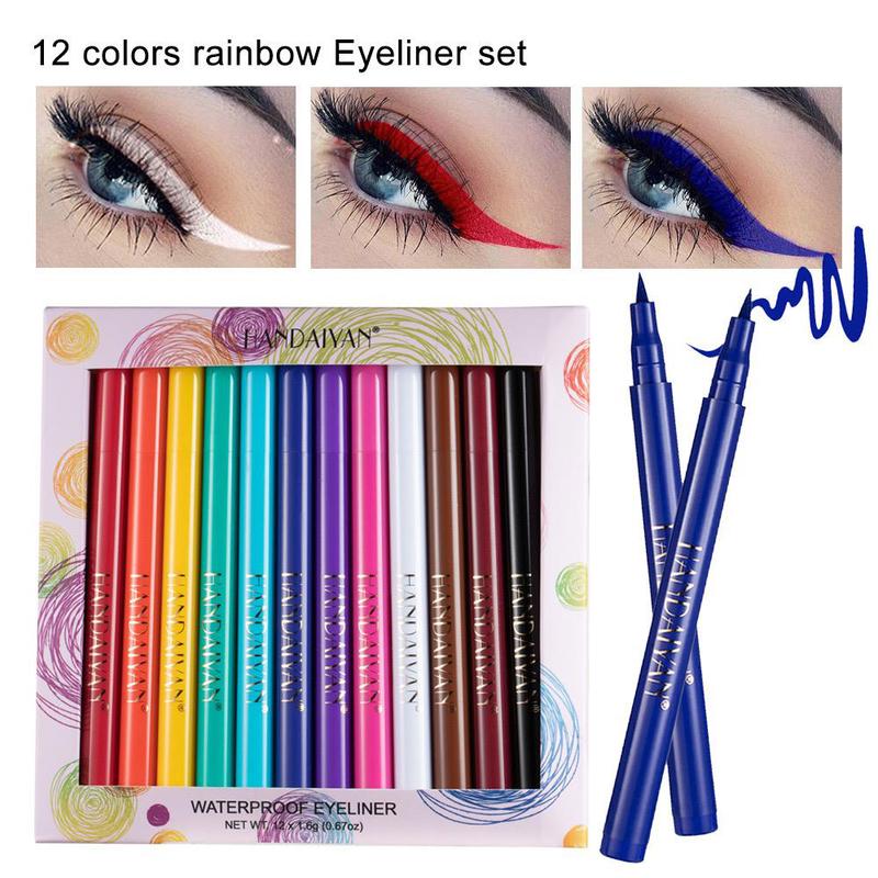 12 Colors Matte Liquid Eyeliner Set Rainbow Colorful Neon Eyeliner Pencil Pigmented Waterproof Smudgeproof Long Lasting Gel Eye Liner Christmas Makeup Gift Kit for Women