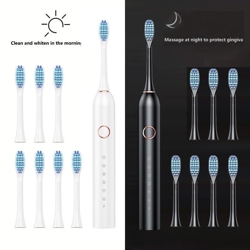 Electric Toothbrush Set, 1 Box Rechargeable Sonic Teeth Cleaning Toothbrushes with 7 Counts Replacement Brush Heads, Oral Care Products for Adults & Kids