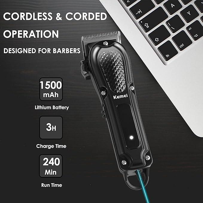 KEMEI Hair Clippers for Men, Professional Barber Clippers for Hair Cutting Cordless&Corded, rechargeable beard trimmer Adjustable Comfort