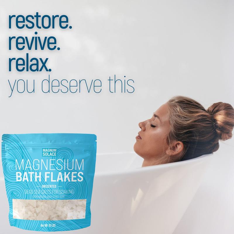 Magnesium Bath Flakes - Magnesium Chloride Flakes - Dead Sea Salts for Soaking, Unscented 10 LBS