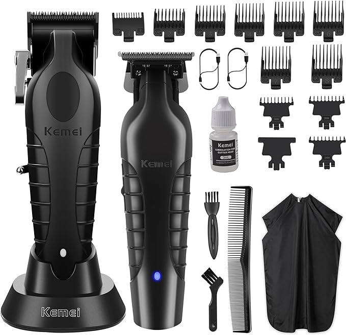 KEMEI 2299+2296 Combo Men's Hair Clipper, Professional Hair Clipper and Trimmer Set, Men's Cordless Zero-Clearance Trimmer with LED Display, 11 Guide Combs LCD Display glaker  hair Smooth Comfort