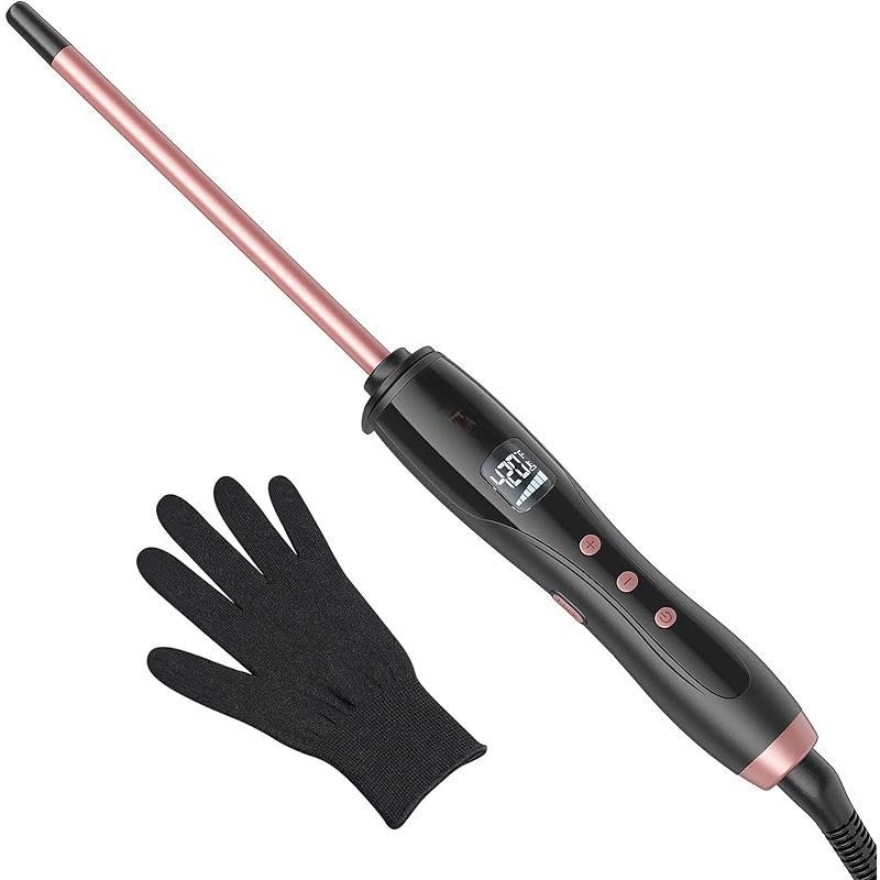 3 8 Inch Small Curling Iron, Small Curling Wand for Short and Long Hair, Ceramic Small Curling Iron with Adjustable Temperature, Including Heat Resistant Glove (Rose Pink) Thanksgiving, Christmas, New Year Gift