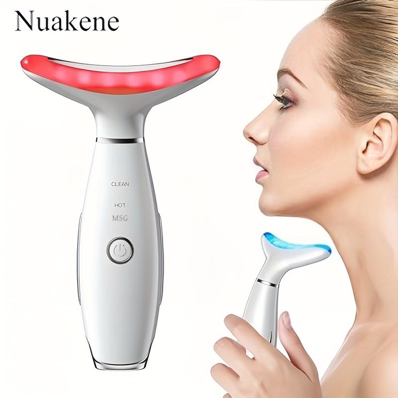 Rechargeable facial and neck massager with tri color LED and heating mode, neck and facial skin massage and care tool Comfort