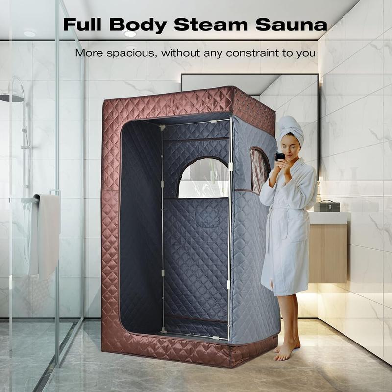 Portable Full Size Steam Sauna, Lightweight Steam Saunas for Home Spa, FCC Certified 2.6L & 1000W Steam Generator, 90 Minute Timer, Indoor Steam Sauna Tent with Remote Control, Brown