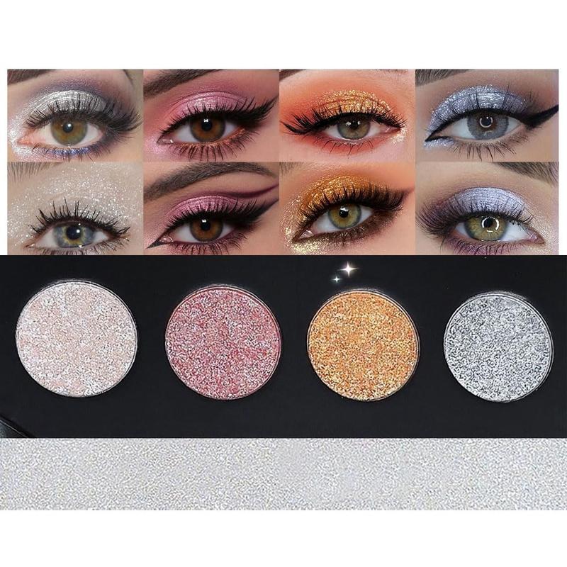 4 Colors Highlight Silver Gold Eyeshadow Palette - Cruelty-Free and Vegan Formula for Professional Makeup