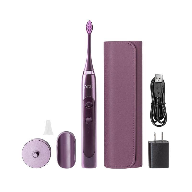 ARU Sonic Toothbrush Starter Kit: Oral Cleansing w  Travel Case, Mirror Mount, Charging Base | Ultra-Soft Bristles for Sensitive Teeth, ADA Approved