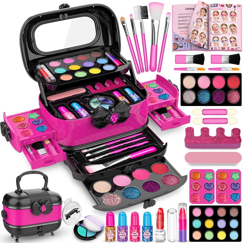 Kids Makeup Kit for Girl, Washable Makeup Girl Toys with Cosmetic Case, Play Real Princess Make Up Beauty Set Toys for 3 4 5 6 7 8 9 10 11 12 Year Old Girls Toddlers Kids Birthday Gifts