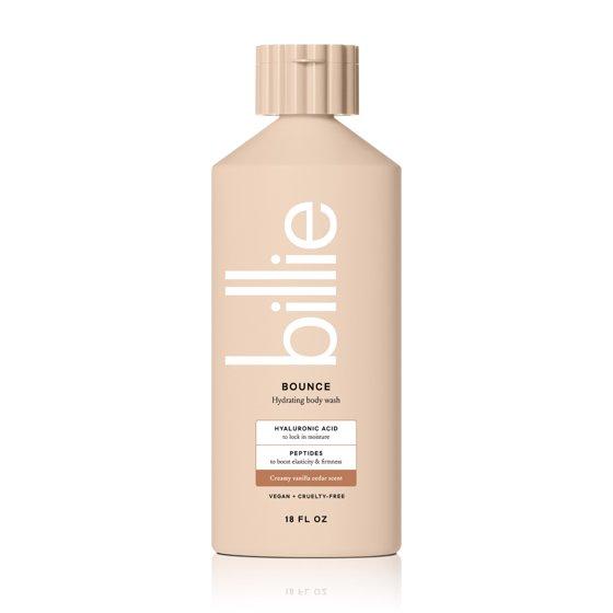 Billie Bounce Hydrating Womens Body Wash, 18 fl oz, Creamy Vanilla Cedar Scent, Vegan, Cruelty Free