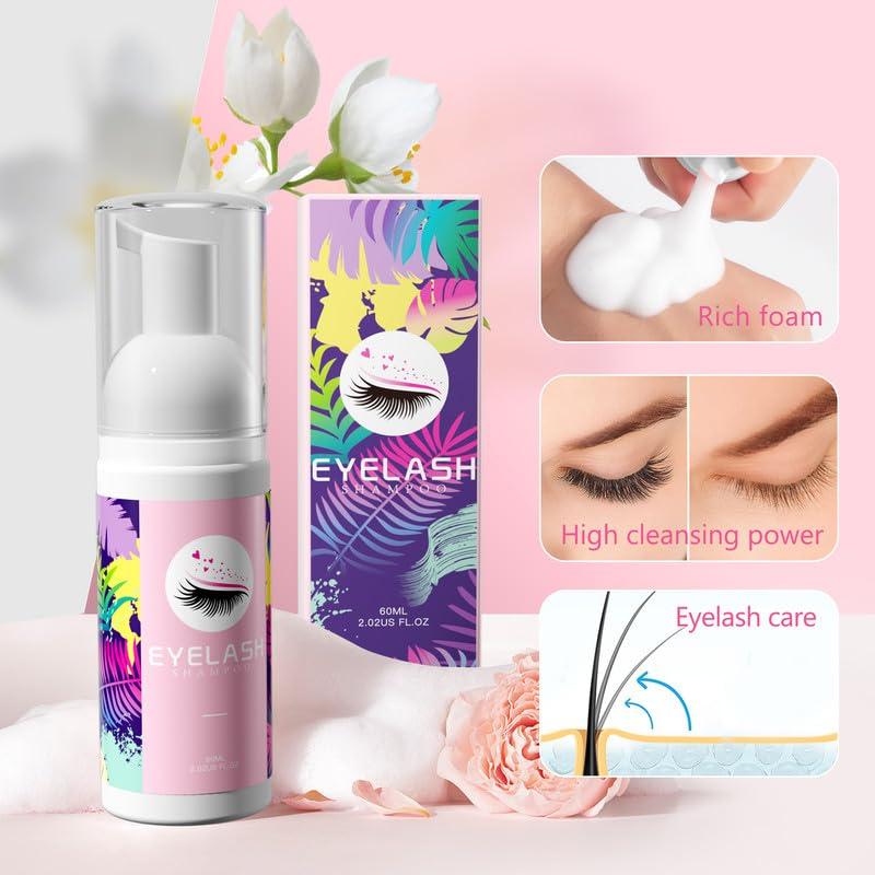 Christmas gift Lash Cleaning Kit - 60ML Lash Cleanser with Mini Fan, Rinse Bottle, Brushes, Hair Band & Eyelash Separator - Perfect Gift for Women