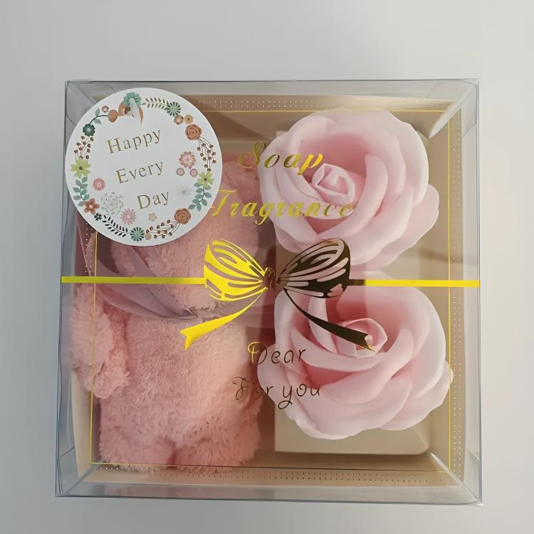 Set, Soap Flower Towel Bear Gift Box, Including Scented Soap Roses And Functional Bear Shaped Towel, Exquisite Gift Box, For Women Girls, Floral Soap