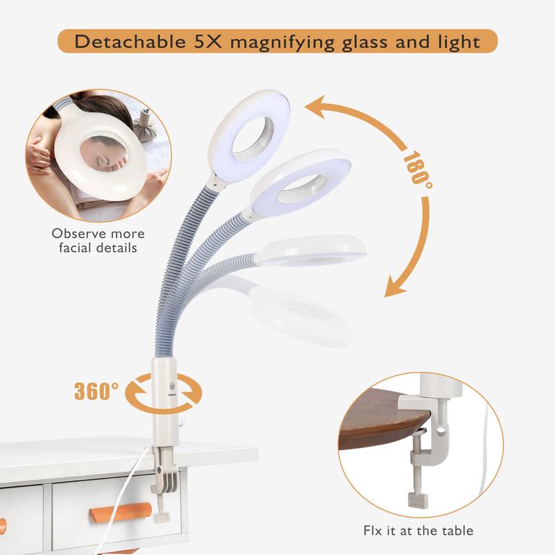 Artist hand 2 in1 Facial Steamer 5x LED Magnifying Lamp Hot Ozone Beauty Salon Face Equipment for Moisturizing, White