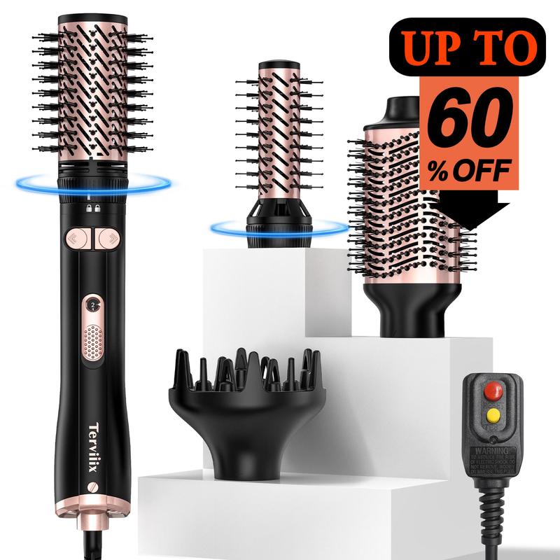 Terviiix 4-in-1 Hot Air Rotating Blow Dryer Brush Kit – 1000W with Rotatable Round Brushes (2 Sizes), Oval Volumizer, and Diffuser – Ideal for Curly Hair, with Arthritis-Friendly Big Buttons, Black