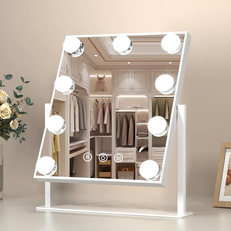 Lighted makeup mirror, lighted Hollywood vanity mirror, touch control bedroom 3 color lighting modes, adjustable 360° rotation Compact Gift