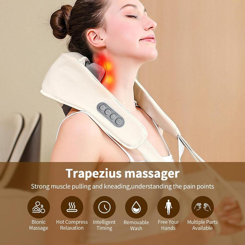 Neck and Shoulder Massager, Back Massager with Heat, Deep Kneading Electric Massage Pillow for Neck, Back Shoulder Foot Body, Christmas Gift, Back Neck Massager