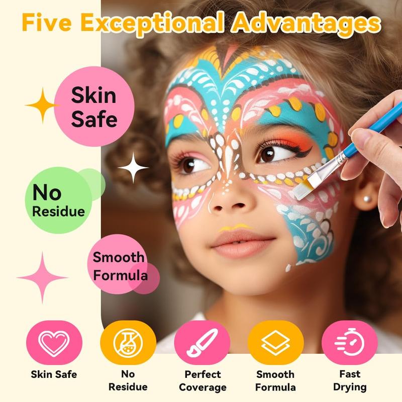 Face Body Painting Set, 16pcs set Face Body Paint Kit with Brushes & Tattoo Templates & Face Gem Sticker, Professional Body Makeup Tools for Party