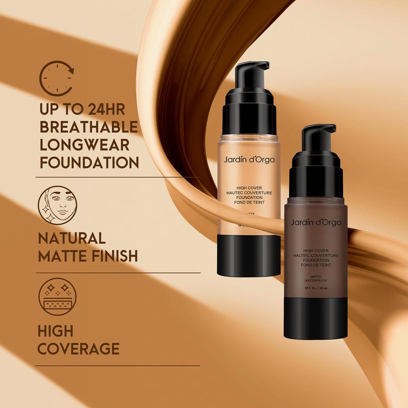 Jardin d'Orga Foundation - Matte Flawless Liquid Foundation with Full Coverage Concealer - 8 Shades - Waterproof Moisturizer Makeup Cosmetic Moisture