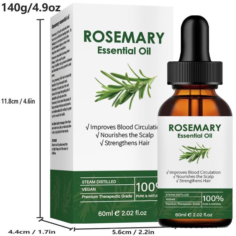 Organic Rosemary Essential Oil for Hair & Skin & Nails, 1 2 Counts Pure & Natural Essential Oil, Body Care Massage Oil for Home & Spa