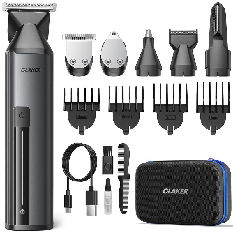 GLAKER 6 in 1 Beard Trimmer for Men, Electric Razor, For Mustache Body Nose Ear Hair, Waterproof, Cordless Grooming Kit, Gift for Him - 5136