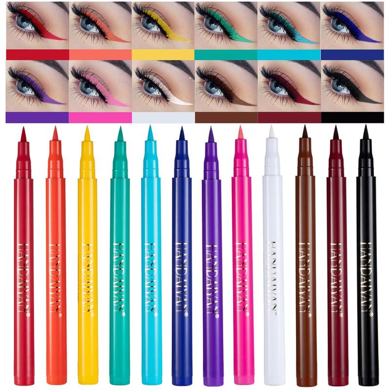 12 Colors Matte Liquid Eyeliner Set Rainbow Colorful Neon Eyeliner Pencil Pigmented Waterproof Smudgeproof Long Lasting Gel Eye Liner Christmas Makeup Gift Kit for Women