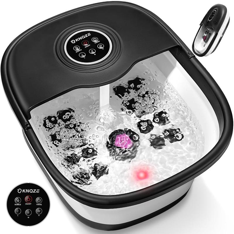 Electric Collapsible Foot Spa with Heat, 16 Massage Roller Pedicure Foot Soaker Tub for Tired Feet, Deep Tissue Foot Bath Massager, Remote Control, Temperature Control, Bubbles, Pumice Stone, Red Light, Timer