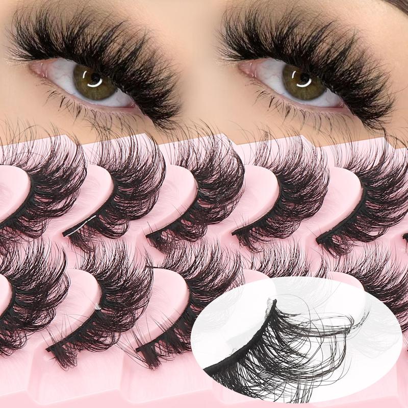 Natural Looking Fluffy False Eyelashes, 10 Pairs Reusable Wispy Faux Cluster Lashes, Volumized False Eyelashes for Women and Girls Eye Makeup Enhancement, Christmas Gift