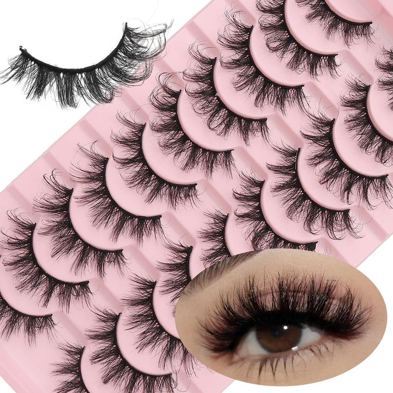 Natural Looking Fluffy False Eyelashes, 10 Pairs Reusable Wispy Faux Cluster Lashes, Volumized False Eyelashes for Women and Girls Eye Makeup Enhancement, Christmas Gift