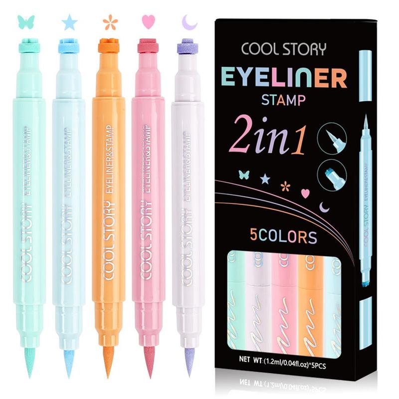 2 in 1 Stamp Eyeliner Set, 5 Counts set Long Lasting Eyeliner, Quick Drying Eyeliner Pen, Eye Makeup Tool for Women & Girls