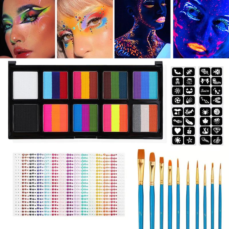 Face Body Painting Set, 16pcs set Face Body Paint Kit with Brushes & Tattoo Templates & Face Gem Sticker, Professional Body Makeup Tools for Party