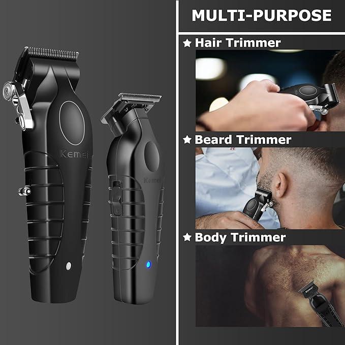 KEMEI 2299+2296 Combo Men's Hair Clipper, Professional Hair Clipper and Trimmer Set, Men's Cordless Zero-Clearance Trimmer with LED Display, 11 Guide Combs LCD Display glaker  hair Smooth Comfort