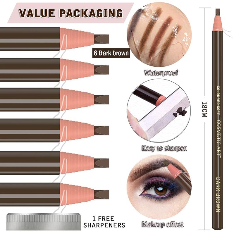 6 count Dark Brown Waterproof Eyebrows Pencil Tattoo Makeup And Microblading Supplies Kit-Permanent Eye Brow Liners In 5 Colors Waterproof Eyebrow Pencils Peel - Brow Pencil Set For Marking