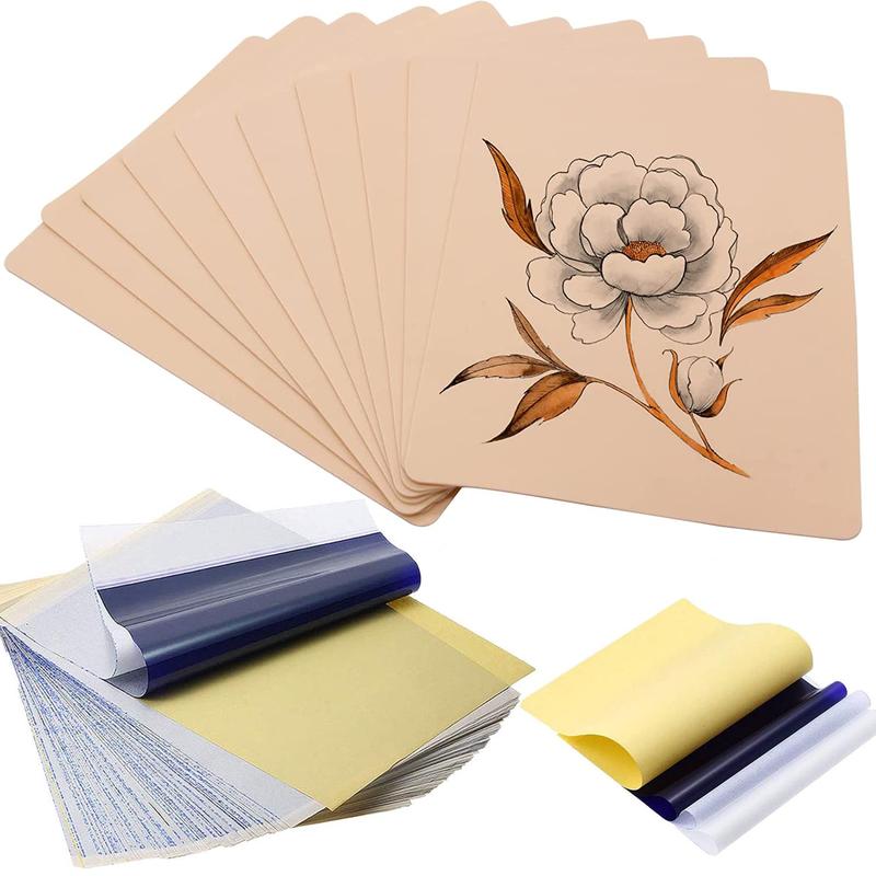 Trending! Tattoo Practice Skins with Transfer Paper - 30counts Kit! Consisting of 10counts Blank Tattoo Skin Practice (8*6In) and 20counts Thermal Stencil Transfer Paper (A4 Size, 4 Layers).