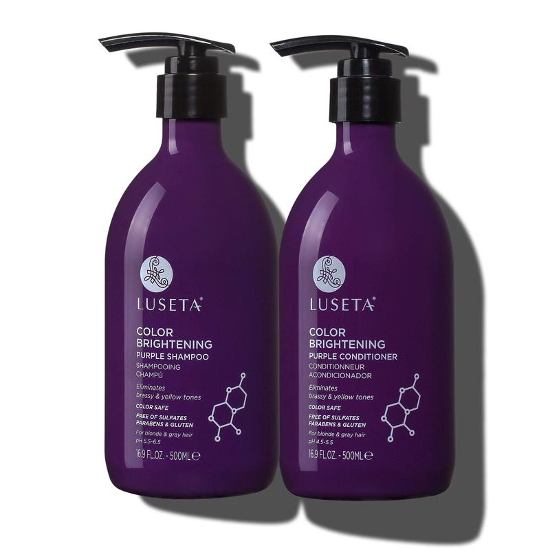 Luseta Purple Shampoo and Conditioner Set for Blonde Gray Color Treated Hair - Sulfate Free Paraben Free Infused with Cocos Nucifera Oil for Curly and Damaged Hair