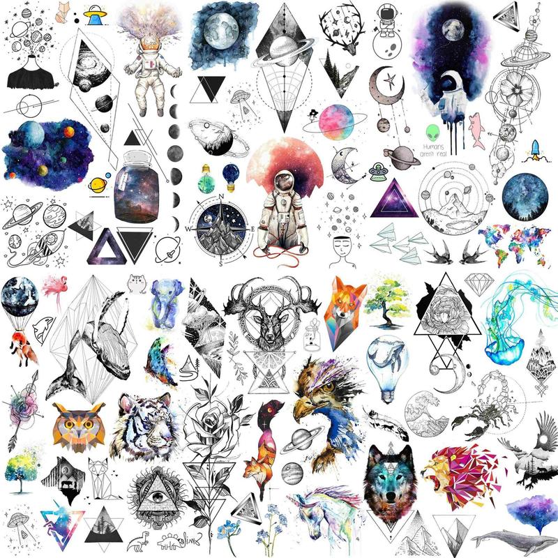 Space & Animal Pattern Long Lasting Temporary Tattoo, 16pcs set Body Art Fake Tattoo Sticker, Realistic Beauty & Personal Care Tattoo for Women & Men