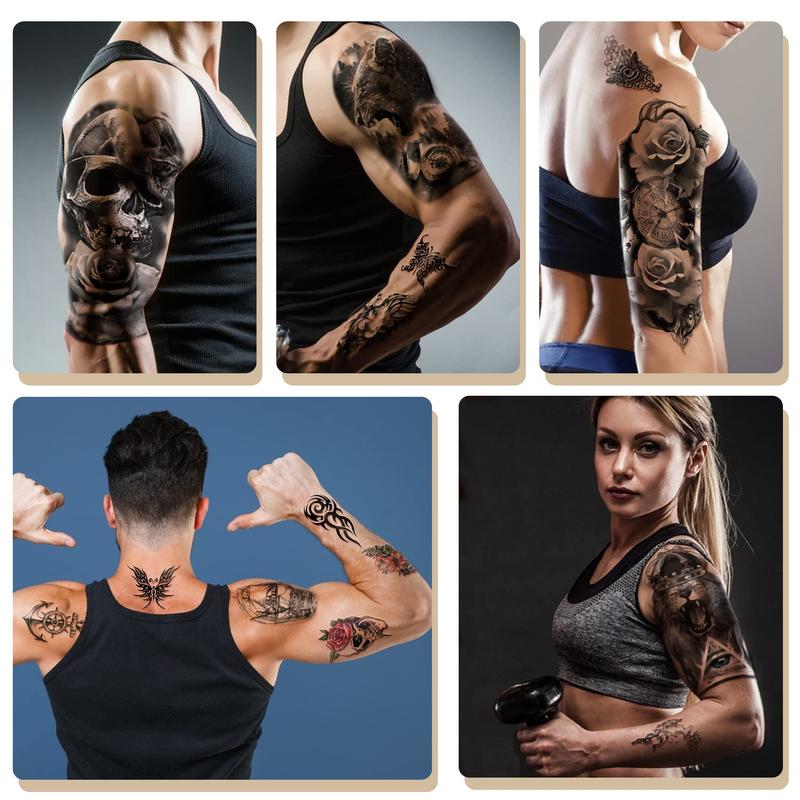 70sheets Waterproof Temporary  for Girls or Boys  10sheets Larger Half Arm Wolf Tiger Lion  Tattoos for Men or Women And 60 sheets Tiny Flower Snake Bird Crown  Sticker