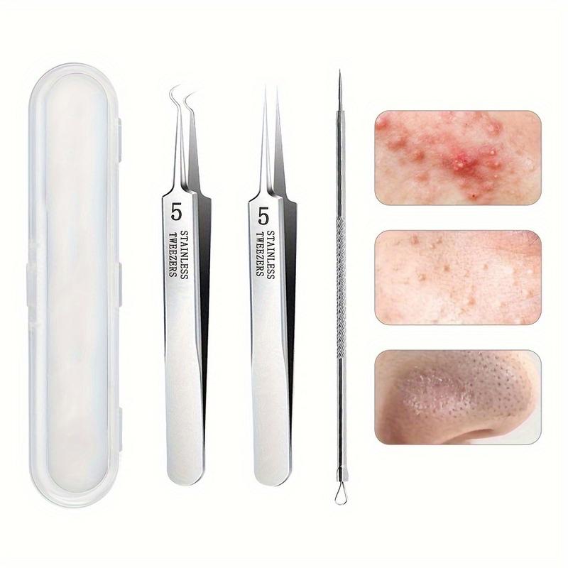 3-Piece Blackhead Remover Suit with Storage Box-Stainless Steel Acne & Acne Extractor, Skin Cleaning, Fragrance Free, Suitable for All Skin Types