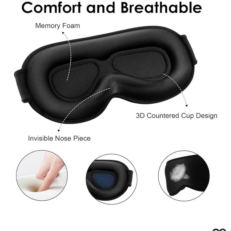 Sleep Eye Mask 3D with Adjustable Strap, Washable and Breathable, Black