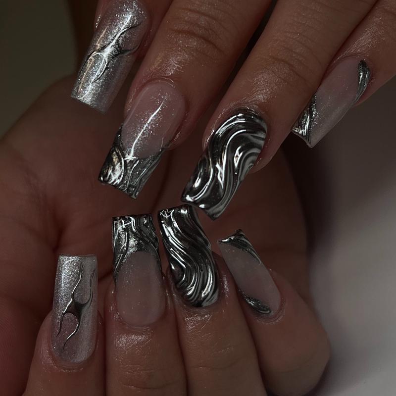 3D Chrome Effect Gel in Black⊹₊⟡⋆ Nail Nail Art