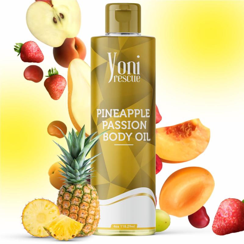 Pineapple Passion Body Oil, 4oz, with Apricot, Jojoba, Avocado Oils & Vitamin E Oil, Fast-Absorbing, Nourishes and Hydrates Skin, Skin Repair, Body Care, Ideal for All Skin Types, Pineapple Fragrance Moisturizer by Yoni Rescue