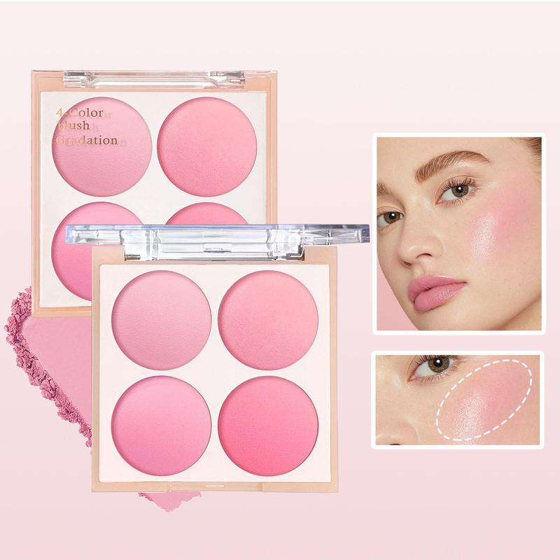 4 Color Blush Palette, Long Lasting Matte Blush, Natural Look Blush for Daily Makeup, Lightweight Blush, Soft Color Shadow, Suitable for All Skins