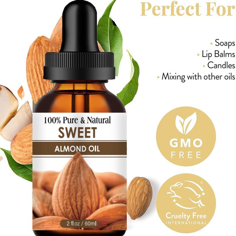 60ml Almond Oil, 1 Count Multifunctional Natural Oil for Face, Body, Hair, Skincare Essence for Women & Men