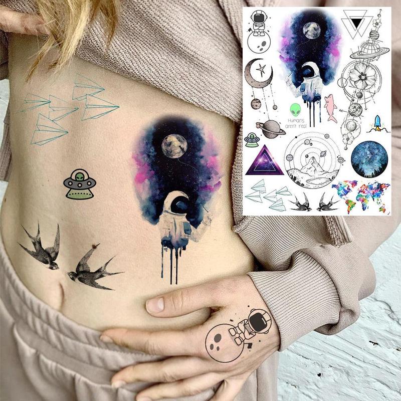 Space & Animal Pattern Long Lasting Temporary Tattoo, 16pcs set Body Art Fake Tattoo Sticker, Realistic Beauty & Personal Care Tattoo for Women & Men