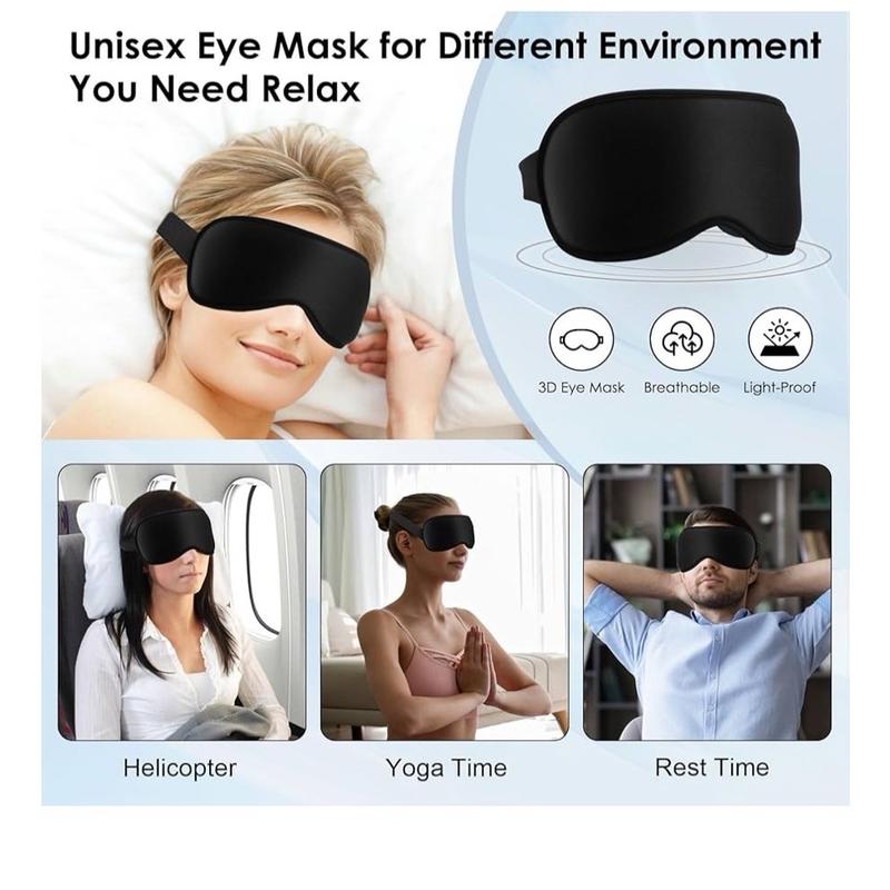 Sleep Eye Mask 3D with Adjustable Strap, Washable and Breathable, Black