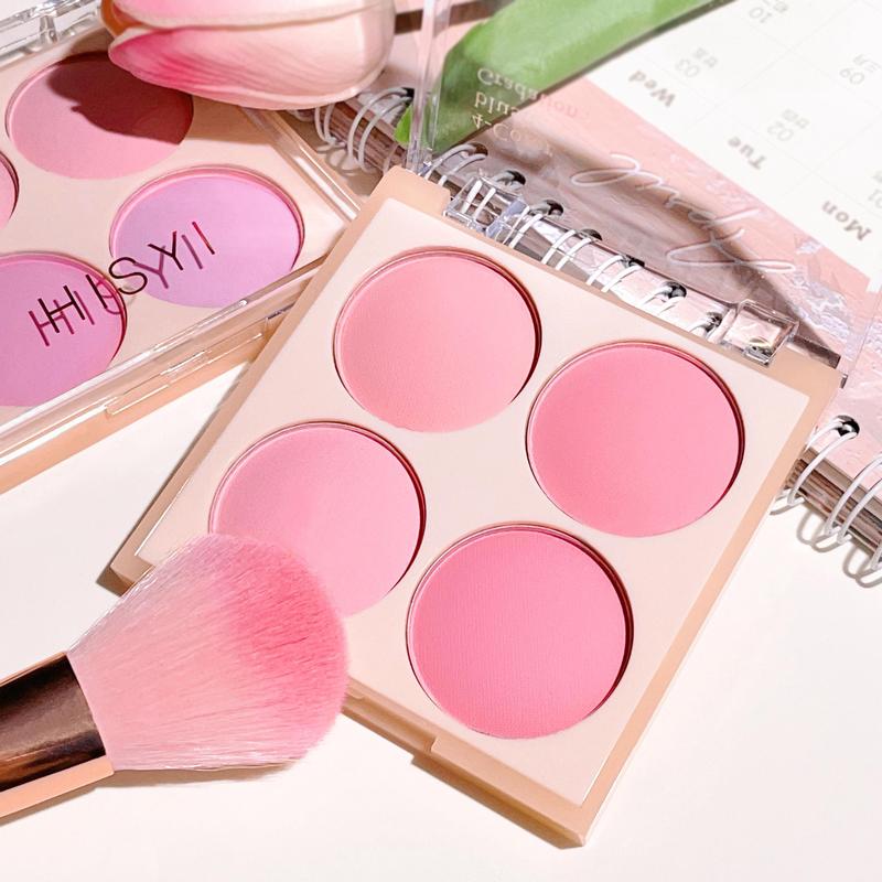 4 Color Blush Palette, Long Lasting Matte Blush, Natural Look Blush for Daily Makeup, Lightweight Blush, Soft Color Shadow, Suitable for All Skins