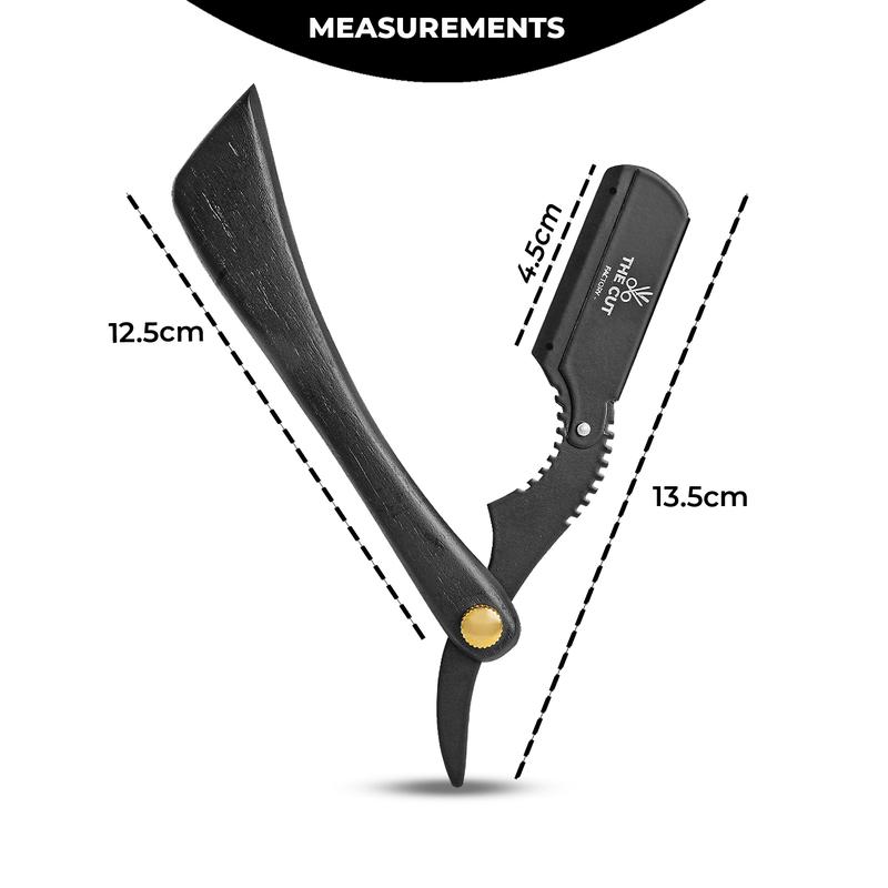 The Cut Premium Wooden Handle  with 100 Pack Platinum Treat Blades - Classic Shave  - Stainless Steel, Comfort  manual razor set Gift Pouch Removable