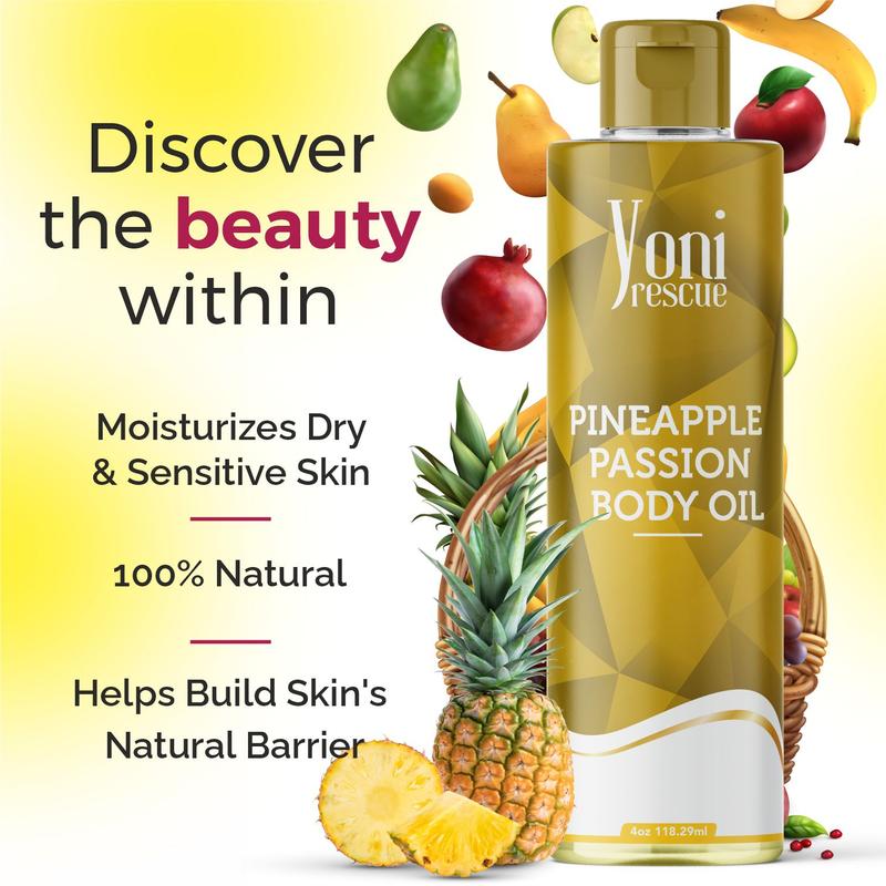 Pineapple Passion Body Oil, 4oz, with Apricot, Jojoba, Avocado Oils & Vitamin E Oil, Fast-Absorbing, Nourishes and Hydrates Skin, Skin Repair, Body Care, Ideal for All Skin Types, Pineapple Fragrance Moisturizer by Yoni Rescue