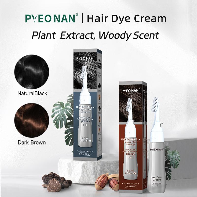 PYEONAN Unisex Hair Dye Cream Comb, Black Truffle With Herbal Ingredients, No Bleaching 2 in 1 for Grey Coverage, Hair Coloring & Hair Care, 2.8 Oz. 80g