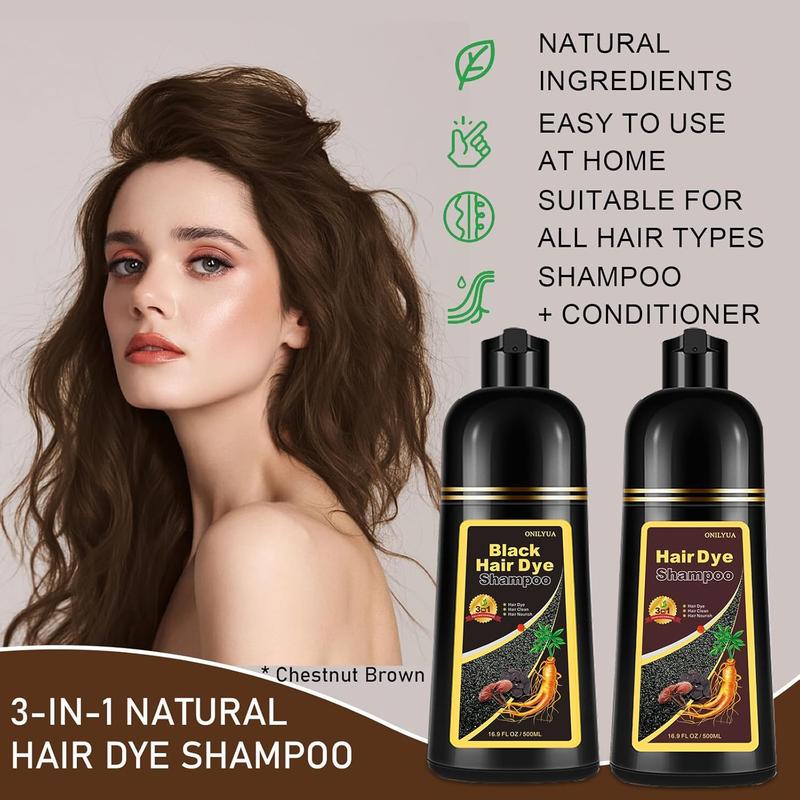 3-in-1 Chestnut Hair Dye Shampoo, Instant Hair Coloring Shampoo for Women & Men, Long-lasting Hair Dye, Natural Herbal Haircare, Shampoo Para Canas